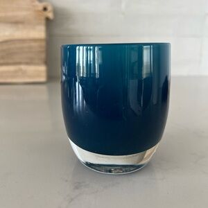 Sleek Teal Deep Blue Glass Candle Holder